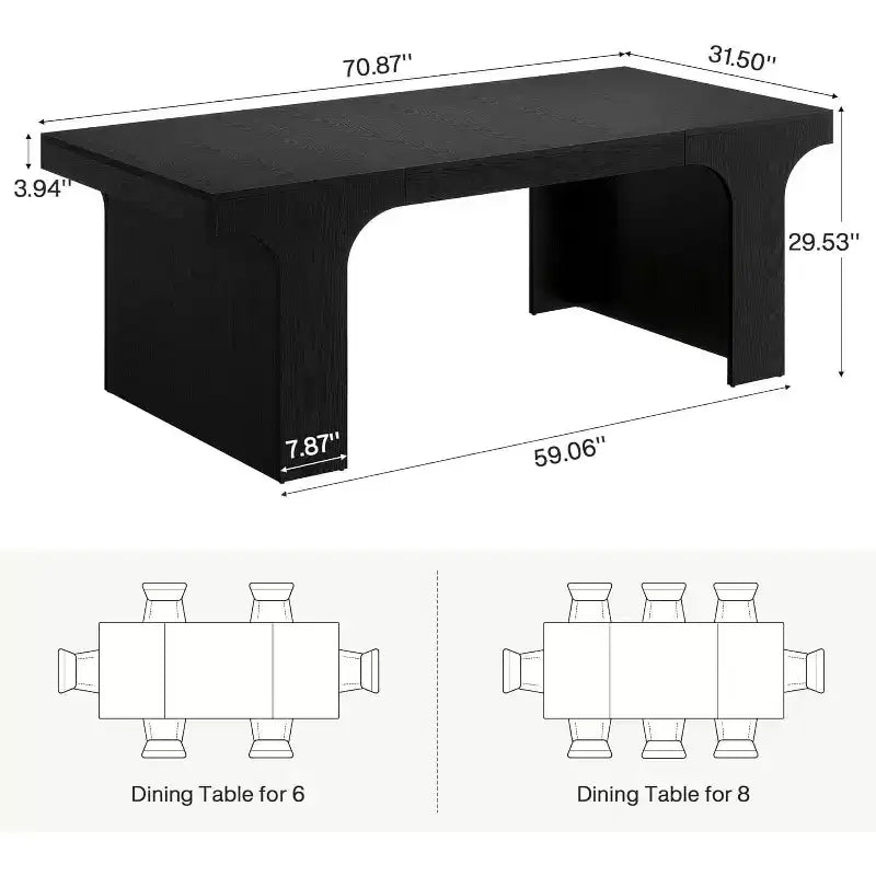Grande table à manger Lantine de 71 pouces pour 6 à 8 personnes, table de cuisine en bois de style ferme avec design arqué et double piédestal pour dîner, banquet