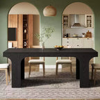 Grande table à manger Lantine de 71 pouces pour 6 à 8 personnes, table de cuisine en bois de style ferme avec design arqué et double piédestal pour dîner, banquet