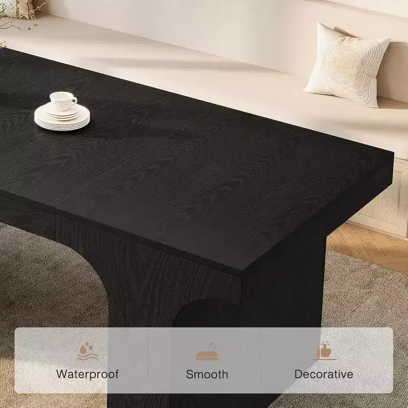 Grande table à manger Lantine de 71 pouces pour 6 à 8 personnes, table de cuisine en bois de style ferme avec design arqué et double piédestal pour dîner, banquet