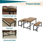 Ensemble de table à manger pour 4 personnes, table de cuisine avec bancs, ensemble de table à manger rectangulaire avec 2 bancs en métal et bois, pour petits espaces, appartements, studios