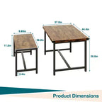Ensemble de table à manger pour 4 personnes, table de cuisine avec bancs, ensemble de table à manger rectangulaire avec 2 bancs en métal et bois, pour petits espaces, appartements, studios