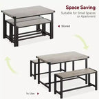 Ensemble de table à manger pour 4 personnes, table de cuisine avec bancs, ensemble de table à manger rectangulaire avec 2 bancs en métal et bois, pour petits espaces, appartements, studios