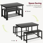 Ensemble de table à manger pour 4 personnes, table de cuisine avec bancs, ensemble de table à manger rectangulaire avec 2 bancs en métal et bois, pour petits espaces, appartements, studios