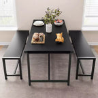 Ensemble de table à manger pour 4 personnes, table de cuisine avec bancs, ensemble de table à manger rectangulaire avec 2 bancs en métal et bois, pour petits espaces, appartements, studios