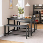 Ensemble de table à manger pour 4 personnes, table de cuisine avec bancs, ensemble de table à manger rectangulaire avec 2 bancs en métal et bois, pour petits espaces, appartements, studios