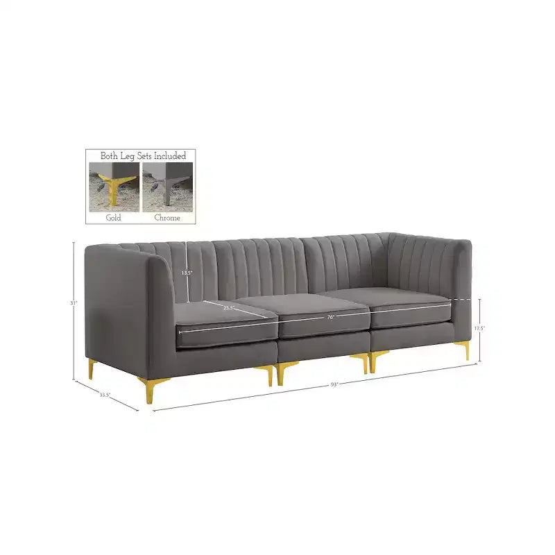 Meridian Furniture, Canapé modulable en velours Alina