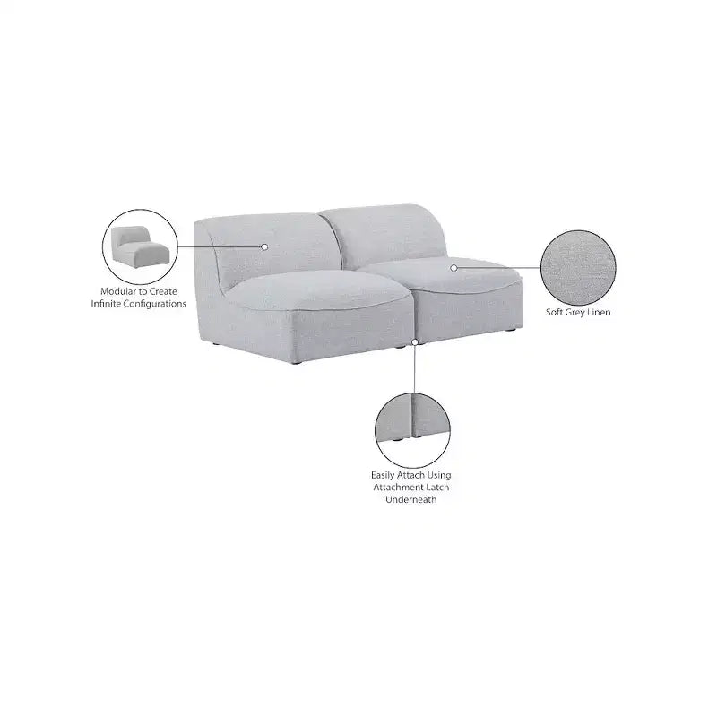 Meridian Furniture, Canapé modulable Miramar en tissu texturé lin résistant
