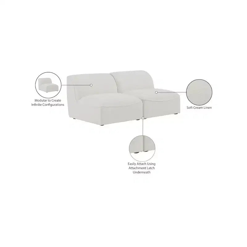 Meridian Furniture, Canapé modulable Miramar en tissu texturé lin résistant