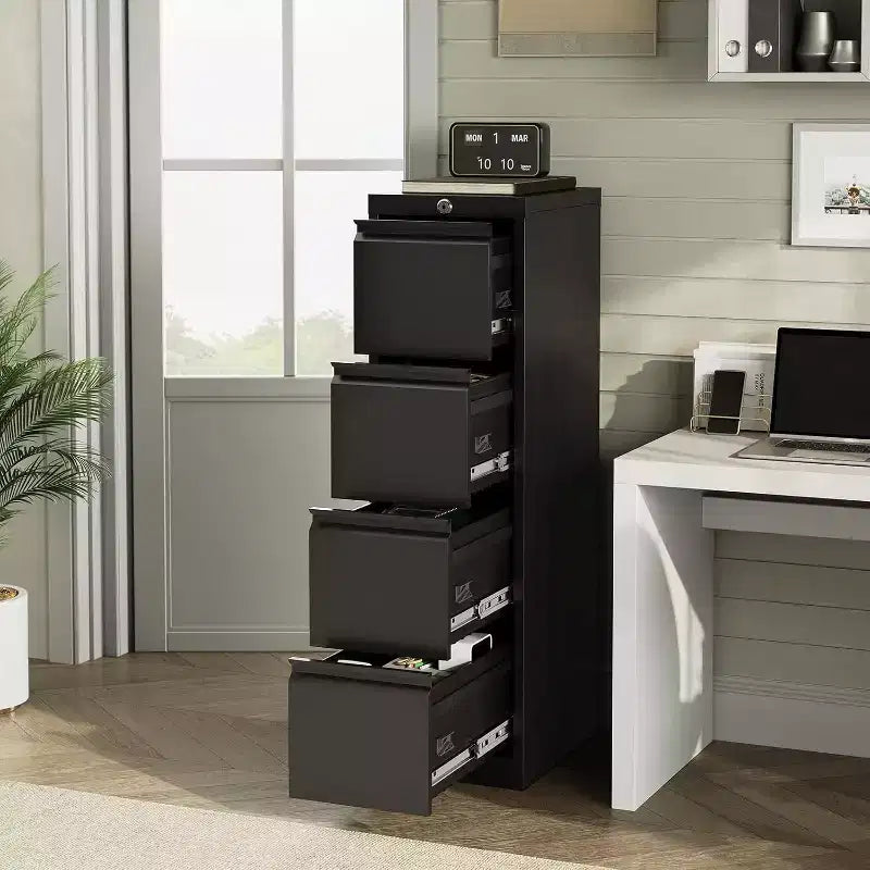 4 Drawer File Cabinet with Lock, Metal Filing Cabinets, Vertical Small Filing Cabinet Steel Lockable Storage Cabinets for Home Office