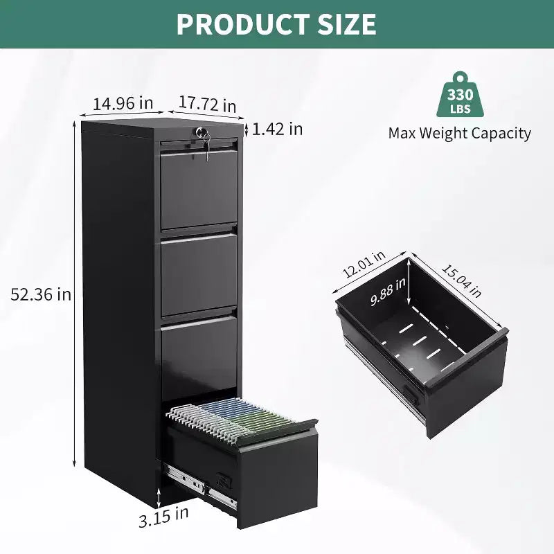 Meuble de classement à 4 tiroirs avec serrure, armoires de classement en métal, petit meuble de classement vertical en acier avec serrure pour bureau à domicile