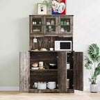 Armoire de cuisine haute de 180 cm avec station de charge, vaisselier de cuisine de style ferme avec support à micro-ondes, pour salon et salle à manger