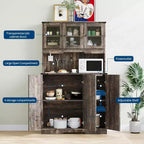 Armoire de cuisine haute de 180 cm avec station de charge, vaisselier de cuisine de style ferme avec support à micro-ondes, pour salon et salle à manger