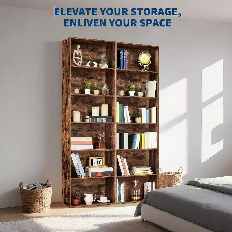 Étagère bibliothèque industrielle à 6 niveaux, étagère de rangement haute pour bureau à domicile, bibliothèque moderne de 180 cm pour salon, chambre à coucher, montage facile