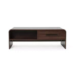 LuxenHome 47'' Coffee Table with Storage, Walnut Finish Wood 2-Drawer Open Storage Center Table with Rounded Corners for Living Room Brown