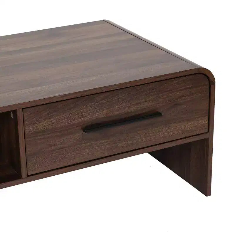 Table basse LuxenHome 47'' avec rangement, finition noyer, table centrale en bois à 2 tiroirs et rangement ouvert avec coins arrondis pour salon marron