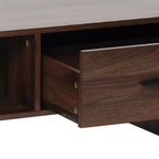 Table basse LuxenHome 47'' avec rangement, finition noyer, table centrale en bois à 2 tiroirs et rangement ouvert avec coins arrondis pour salon marron