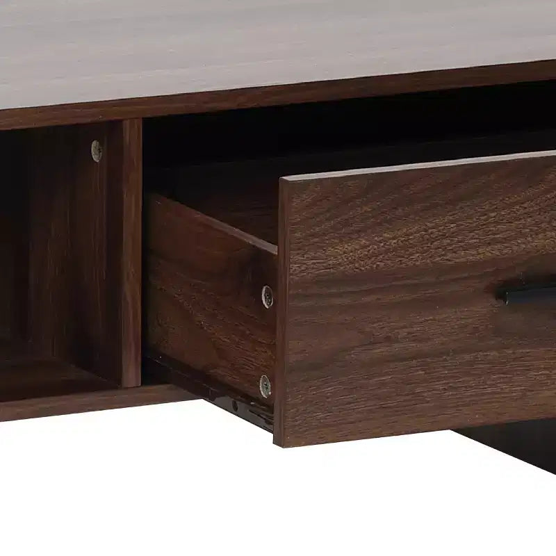 Table basse LuxenHome 47'' avec rangement, finition noyer, table centrale en bois à 2 tiroirs et rangement ouvert avec coins arrondis pour salon marron