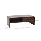 Table basse LuxenHome 47'' avec rangement, finition noyer, table centrale en bois à 2 tiroirs et rangement ouvert avec coins arrondis pour salon marron