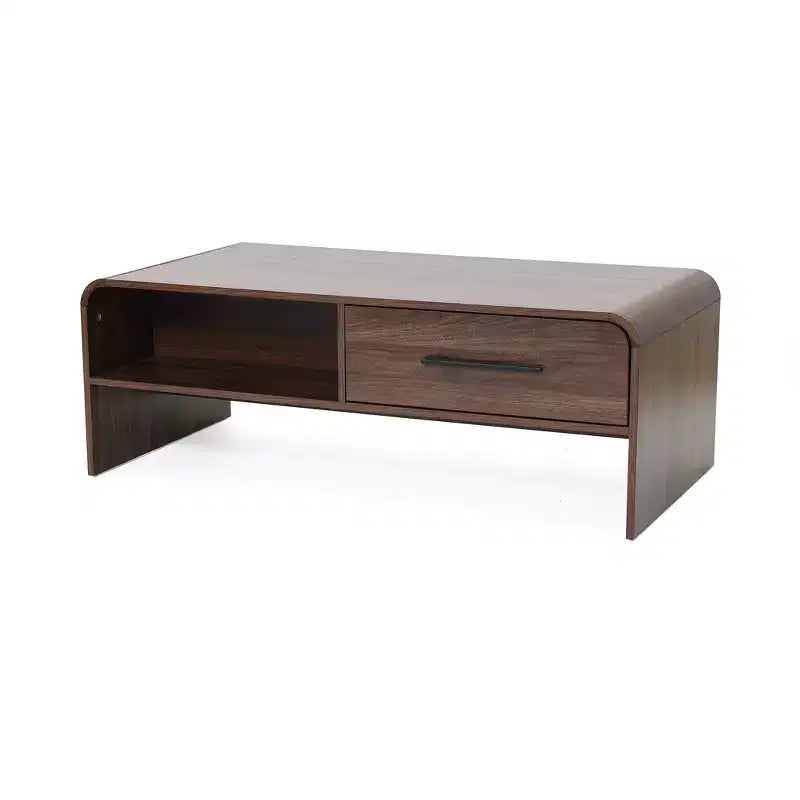 Table basse LuxenHome 47'' avec rangement, finition noyer, table centrale en bois à 2 tiroirs et rangement ouvert avec coins arrondis pour salon marron