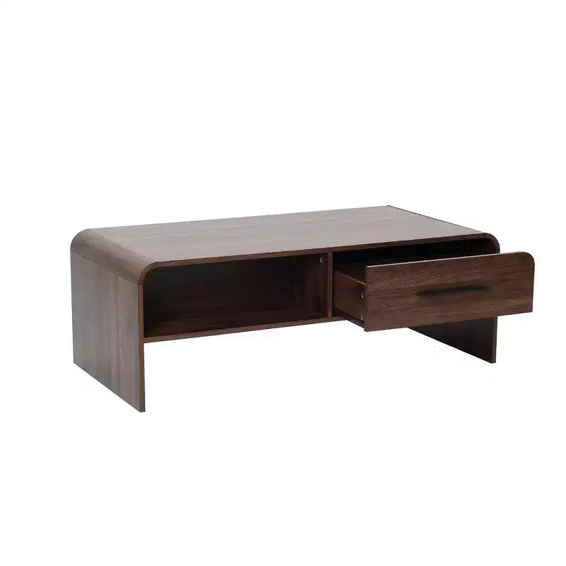 Table basse LuxenHome 47'' avec rangement, finition noyer, table centrale en bois à 2 tiroirs et rangement ouvert avec coins arrondis pour salon marron