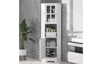 MDF Bathroom Corner Cabinet with Glass Doors, Open & Closed Storage, Adjustable Shelves, Anti-Tip Design, Space-Saving Right Angle, White