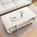 Table basse carrée moderne blanche en bois MAYEERTY de 44 pouces avec tiroir en rotin pour salon