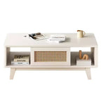 Table basse carrée moderne blanche en bois MAYEERTY de 44 pouces avec tiroir en rotin pour salon
