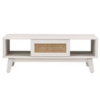 Table basse carrée moderne blanche en bois MAYEERTY de 44 pouces avec tiroir en rotin pour salon