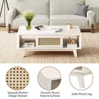 Table basse carrée moderne blanche en bois MAYEERTY de 44 pouces avec tiroir en rotin pour salon