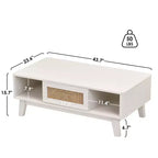 Table basse carrée moderne blanche en bois MAYEERTY de 44 pouces avec tiroir en rotin pour salon