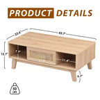 MAYEERTY Table Basse Carrée Moderne en Bois Naturel de 44 pouces avec Tiroir en Rotin pour Salon