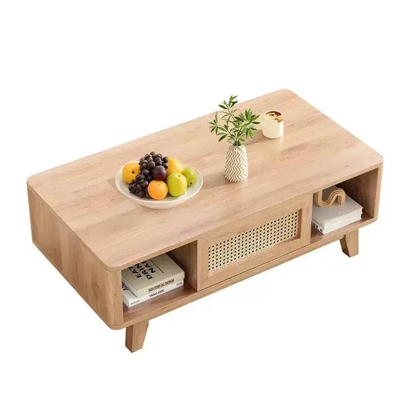 MAYEERTY Table Basse Carrée Moderne en Bois Naturel de 44 pouces avec Tiroir en Rotin pour Salon