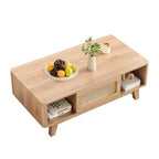 MAYEERTY Table Basse Carrée Moderne en Bois Naturel de 44 pouces avec Tiroir en Rotin pour Salon