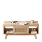 MAYEERTY Table Basse Carrée Moderne en Bois Naturel de 44 pouces avec Tiroir en Rotin pour Salon
