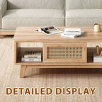 MAYEERTY Table Basse Carrée Moderne en Bois Naturel de 44 pouces avec Tiroir en Rotin pour Salon
