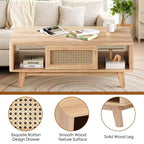 MAYEERTY Table Basse Carrée Moderne en Bois Naturel de 44 pouces avec Tiroir en Rotin pour Salon