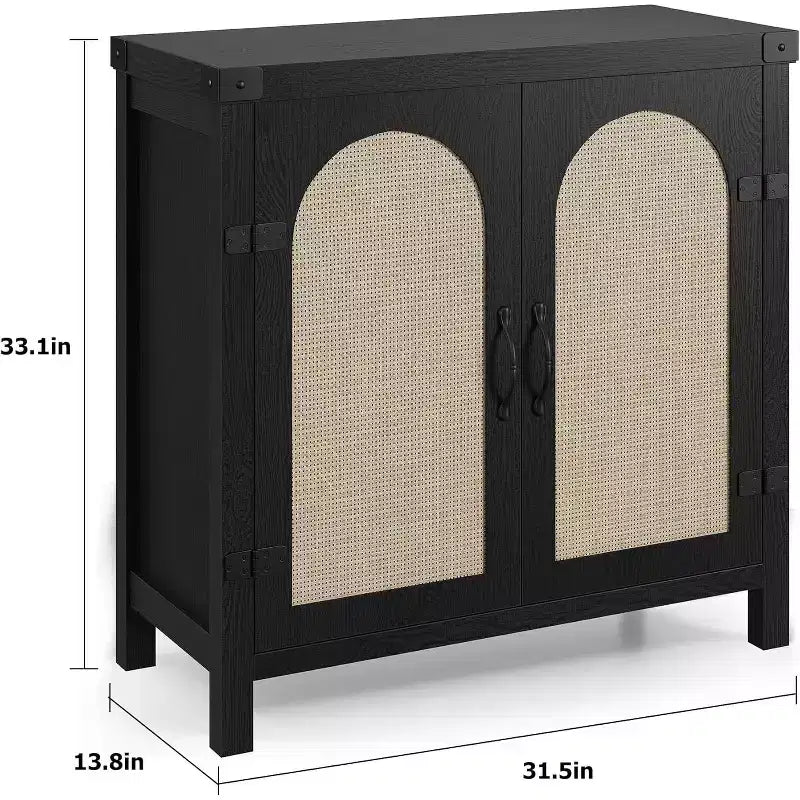 Buffet bas en rotin de 80 cm avec tiroir, étagères réglables, style bohème et ferme