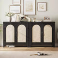 31.5 Small Rattan Buffet Cabinet with Drawer, Adjustable Shelves, Boho Farmhouse Sideboard