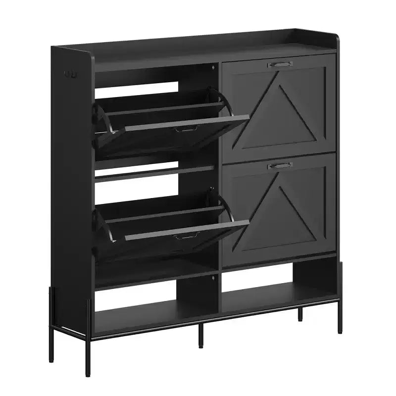 Meuble à chaussures avec 4 tiroirs basculants, Meuble à chaussures étroit, Organisateur de rangement de chaussures autoportant, Séparation sec et humide avec pieds en métal