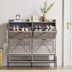 Meuble à chaussures avec 4 tiroirs basculants, Meuble à chaussures étroit, Organisateur de rangement de chaussures autoportant, Séparation sec et humide avec pieds en métal