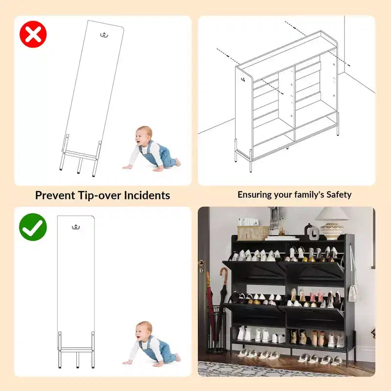 Meuble à chaussures avec 4 tiroirs basculants, Meuble à chaussures étroit, Organisateur de rangement de chaussures autoportant, Séparation sec et humide avec pieds en métal