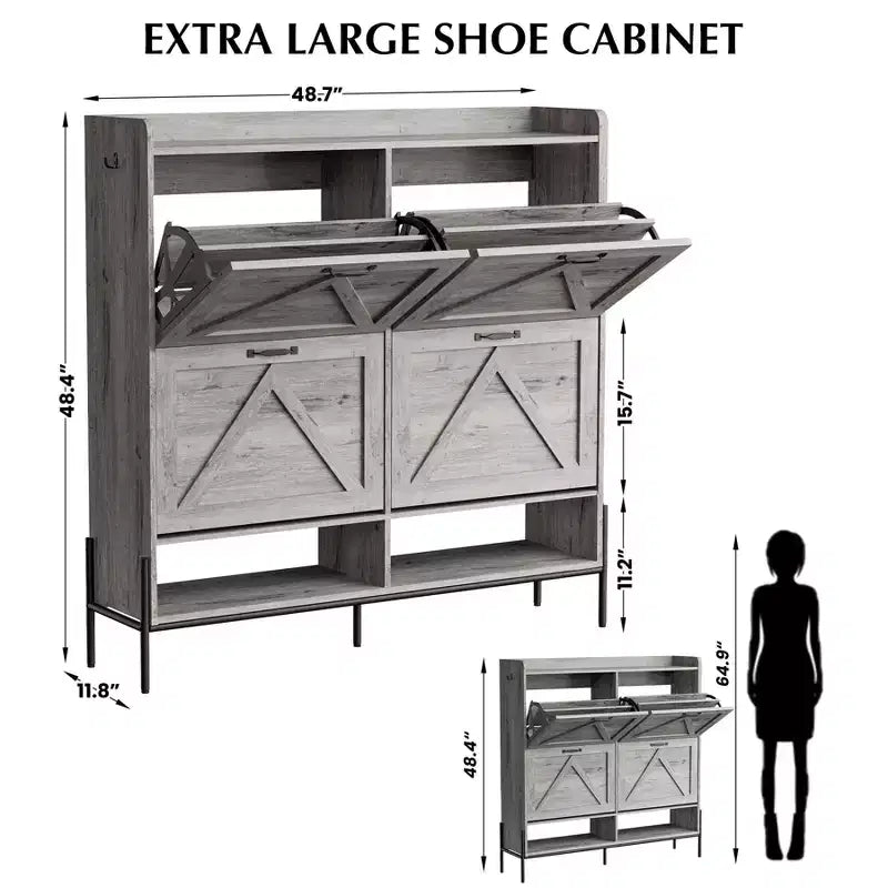 Meuble à chaussures avec 4 tiroirs basculants, Meuble à chaussures étroit, Organisateur de rangement de chaussures autoportant, Séparation sec et humide avec pieds en métal