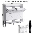 Meuble à chaussures avec 4 tiroirs basculants, Meuble à chaussures étroit, Organisateur de rangement de chaussures autoportant, Séparation sec et humide avec pieds en métal