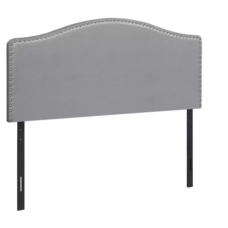 HomeRoots Gray Faux Leather Upholstered Arched Queen Headboard With Nail Head Trim