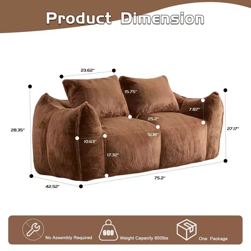 Canapé de sol Okak Ultra Doux et Moelleux en forme de pouf, avec oreillers dodus, Grand canapé paresseux pour salon et chambre