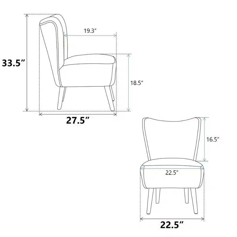 Chaises de salon, Fauteuil d'appoint sans accoudoirs avec pieds en bois, Chaise rembourrée moderne pour salon, chambre, bureau, hôtel
