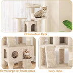 Grand arbre à chat de 180 cm, avec plusieurs niveaux, condo pour chat, poteaux à griffer en sisal et perchoirs rembourrés en peluche, cadre d'escalade pour chat, jaune