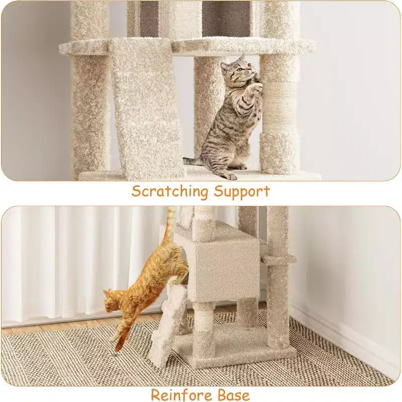Grand arbre à chat de 180 cm, avec plusieurs niveaux, condo pour chat, poteaux à griffer en sisal et perchoirs rembourrés en peluche, cadre d'escalade pour chat, jaune