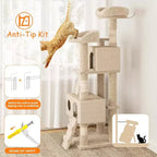 Grand arbre à chat de 180 cm, avec plusieurs niveaux, condo pour chat, poteaux à griffer en sisal et perchoirs rembourrés en peluche, cadre d'escalade pour chat, jaune