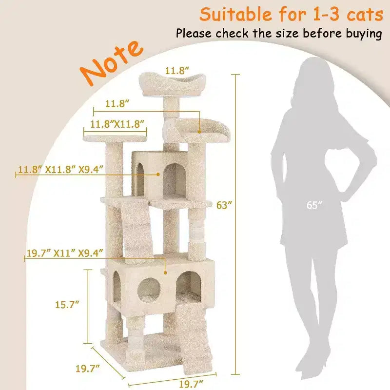 Grand arbre à chat de 180 cm, avec plusieurs niveaux, condo pour chat, poteaux à griffer en sisal et perchoirs rembourrés en peluche, cadre d'escalade pour chat, jaune